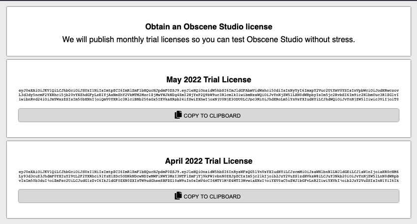 Licenses on Website