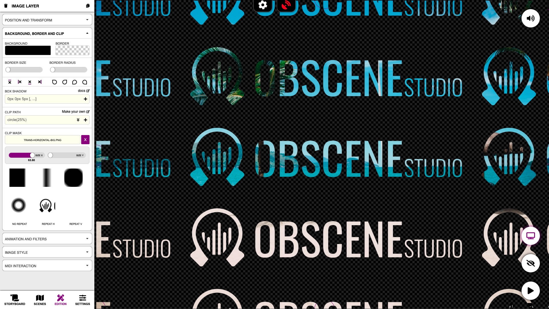 A Custom PNG Mask with repeat options in Obscene Studio