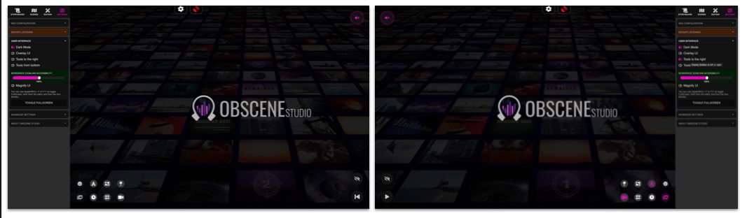Dark Mode UI Settings in Obscene Studio